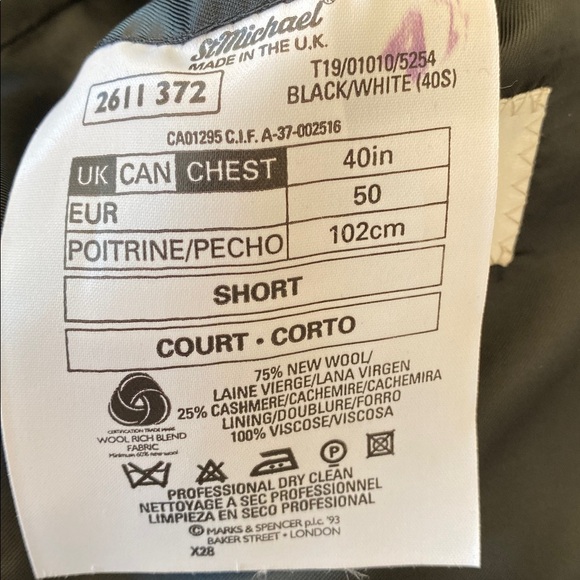 Marks & Spencer Cashmere Wool Black and White Houndstooth Blazer Short classic - Picture 15 of 16